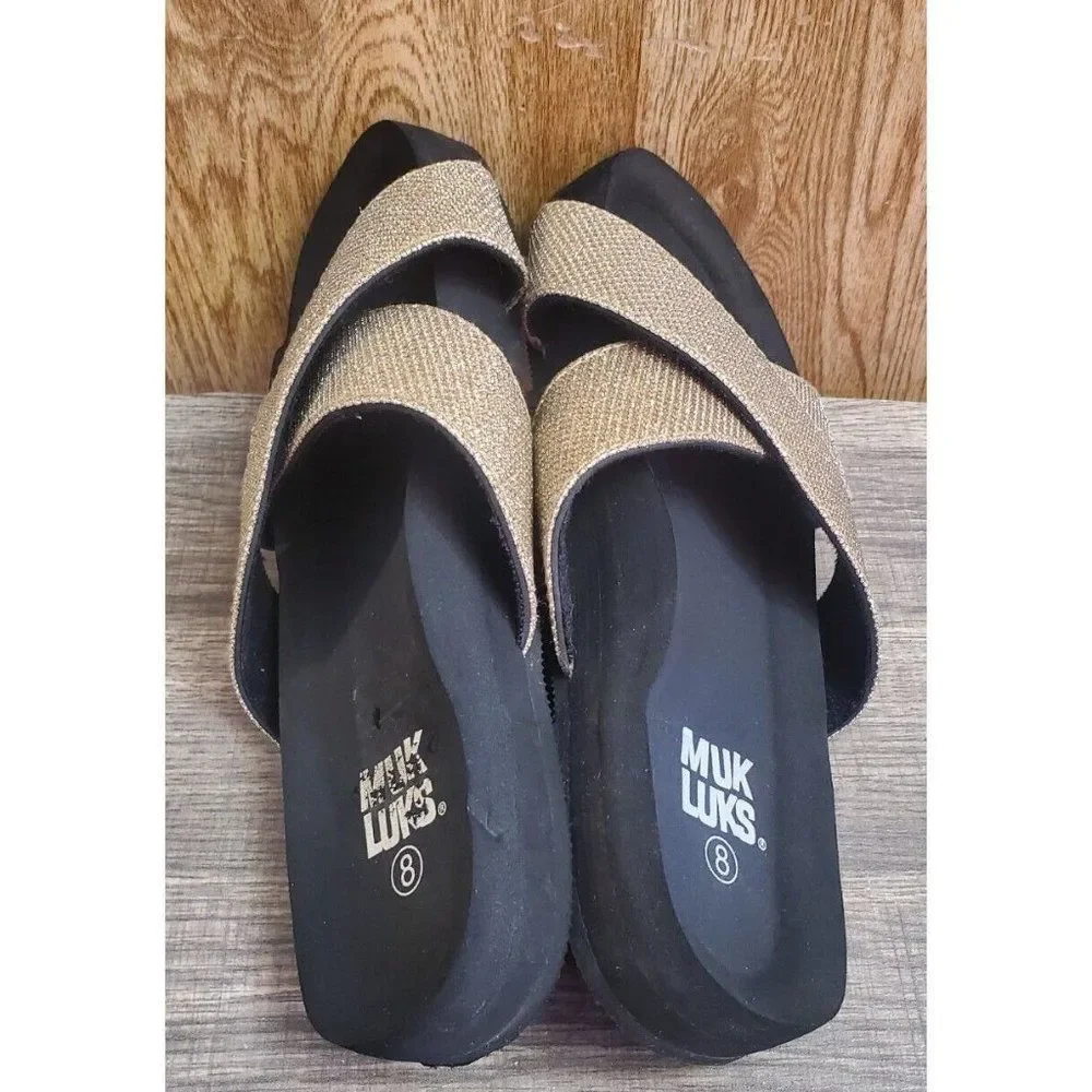 Muk Luks Teagan Criss-Cross Sandals‎ Metallic Gold Womens Size 8
